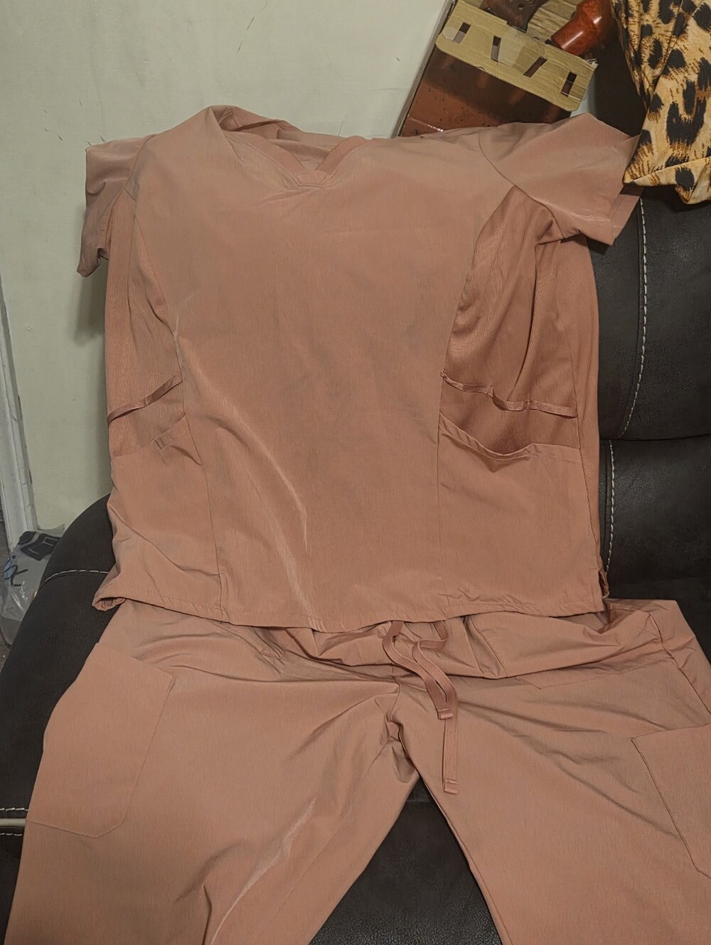 Hanes Women's Dusty Rose Scrub Top & Jogger Pants